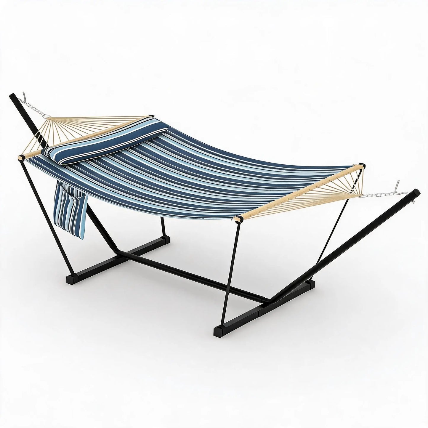 Double Outdoor Hammock For Two With Cushion And Foldable Steel Stand – Portable Heavy Duty