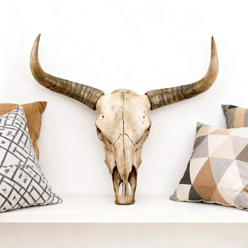 Long Horn Bull Skull Wall Decor Rustic Western Resin Art