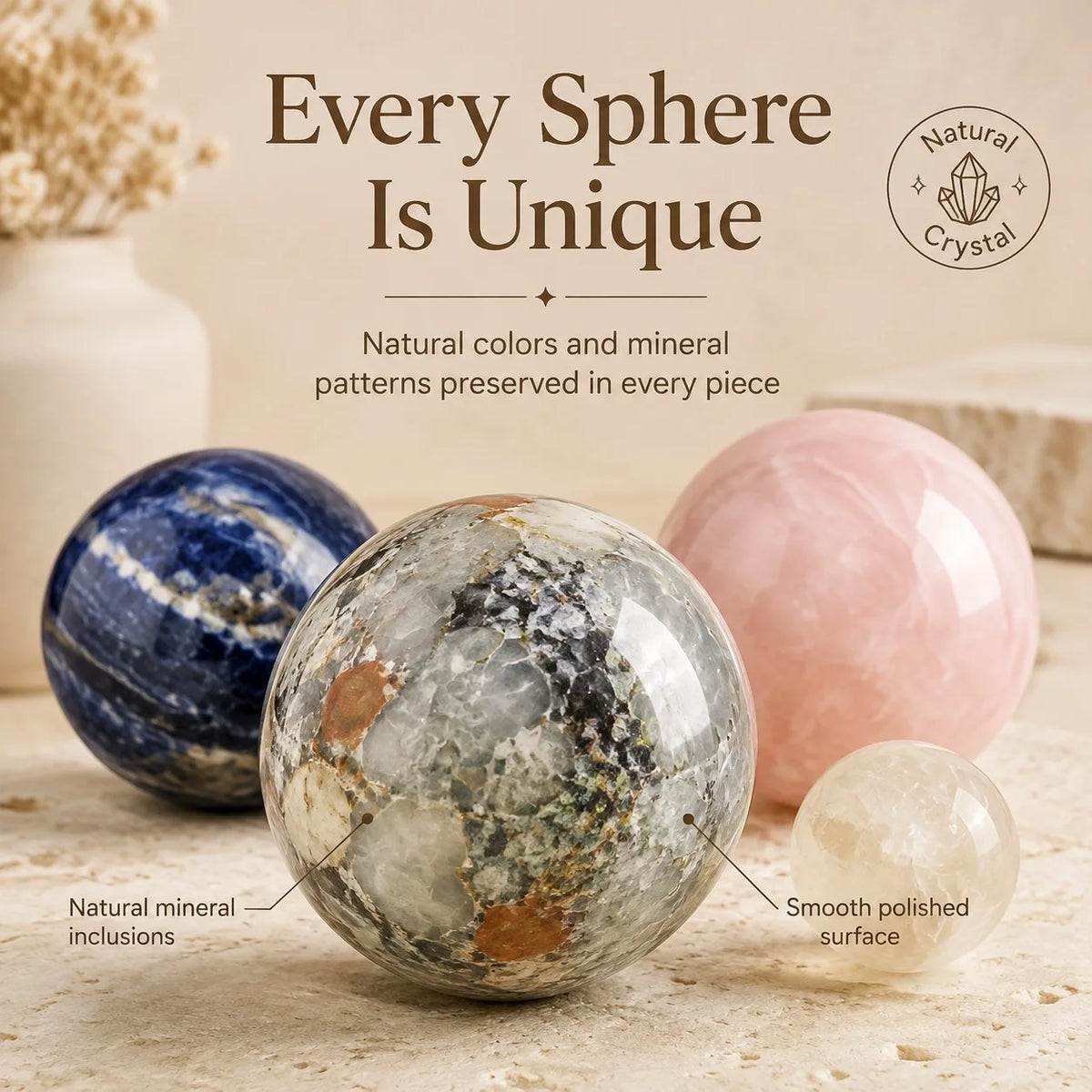 Natural Crystal Ball Mineral Stone Home Office Decoration Collectible Gift