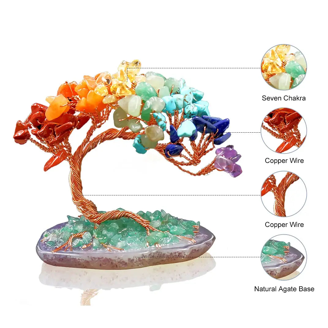 Natural Crystal Agate Fortune Tree Ornament With Copper Wire