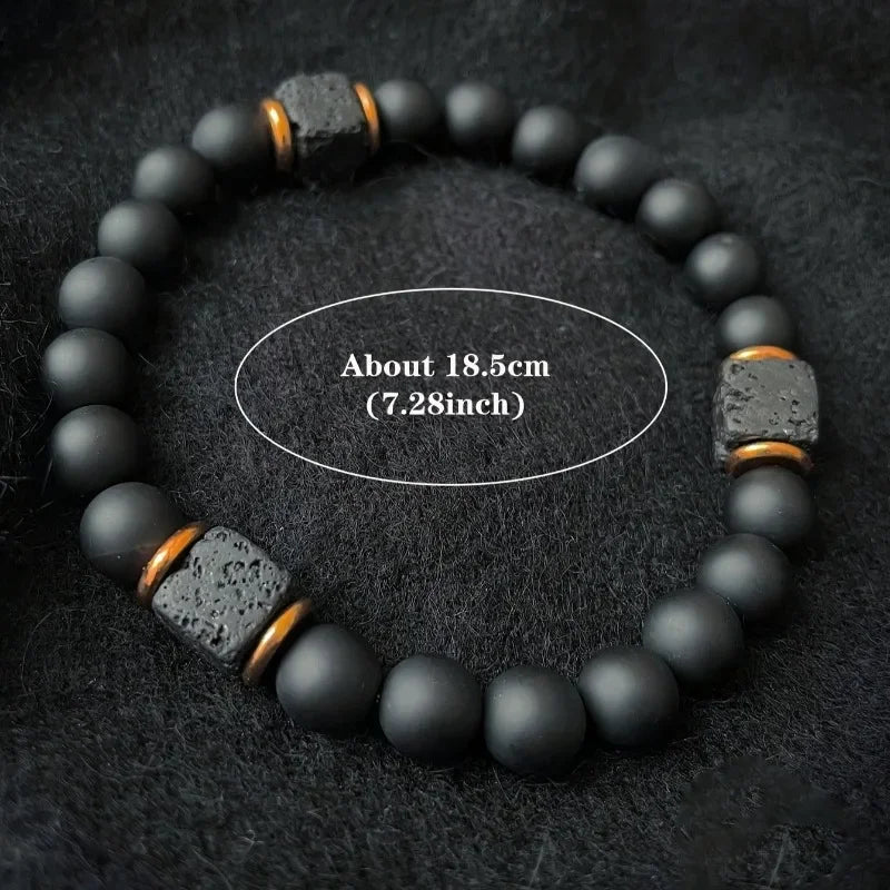 Unisex Volcanic Stone Bracelet With Square Agate Magnetic Therapy