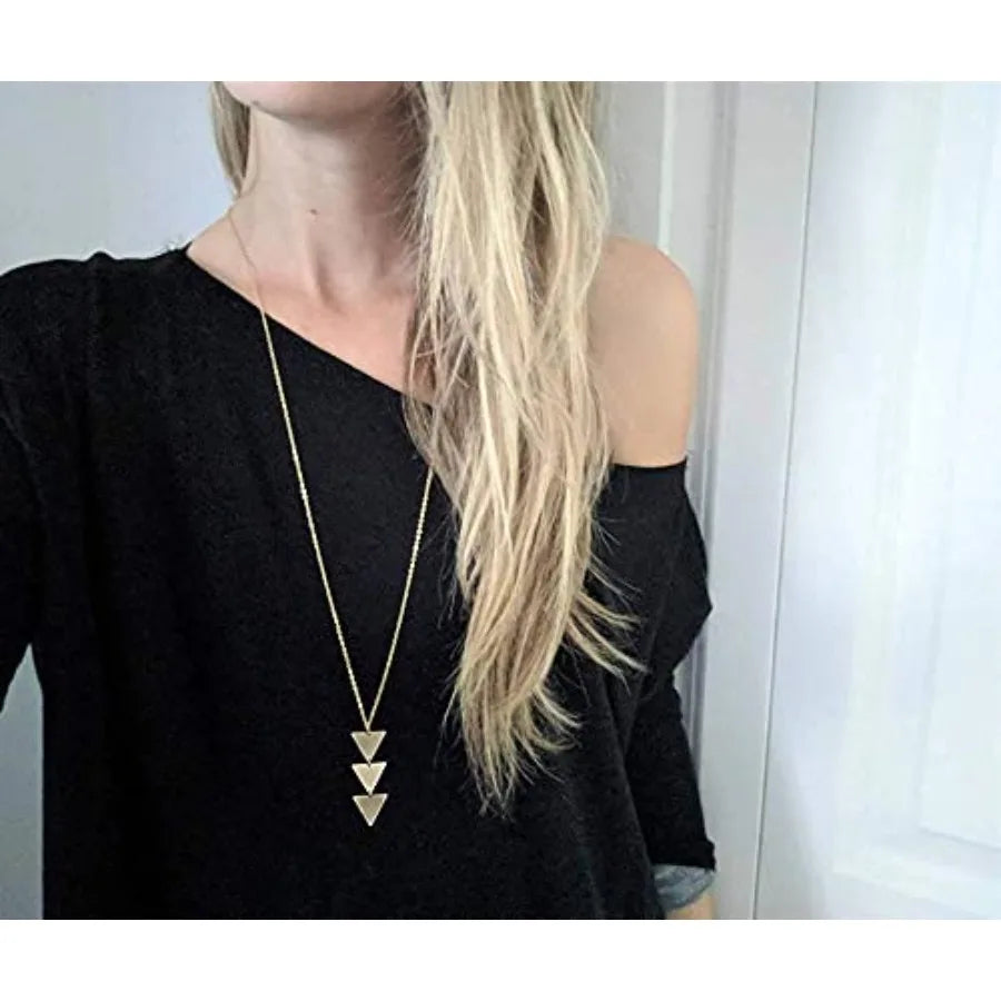 Long Pendant Necklace Set With Tassel Y Shape Feather Motifs