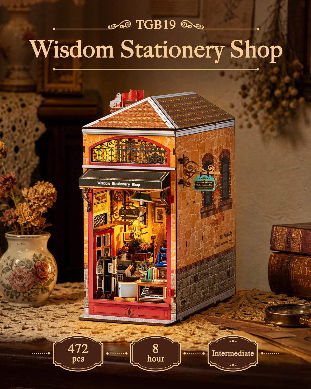 Rolife Wooden Book Nook DIY Kit LED Light Miniature Model