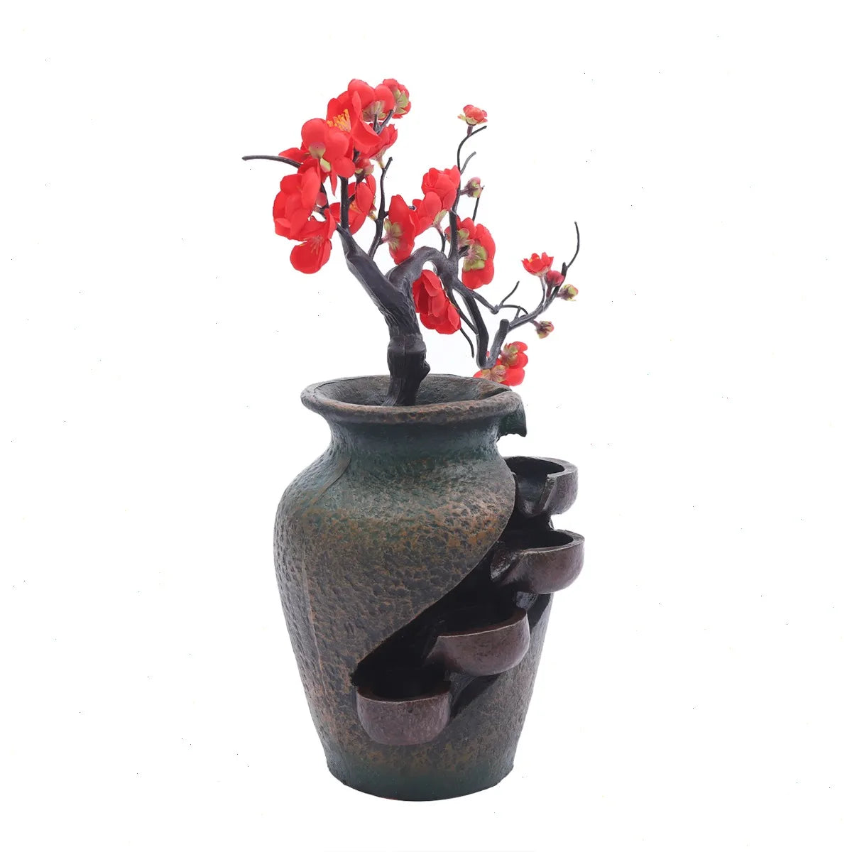 Bymaocar Tabletop Water Fountain Featuring Simulated Flowers And Silent Pump