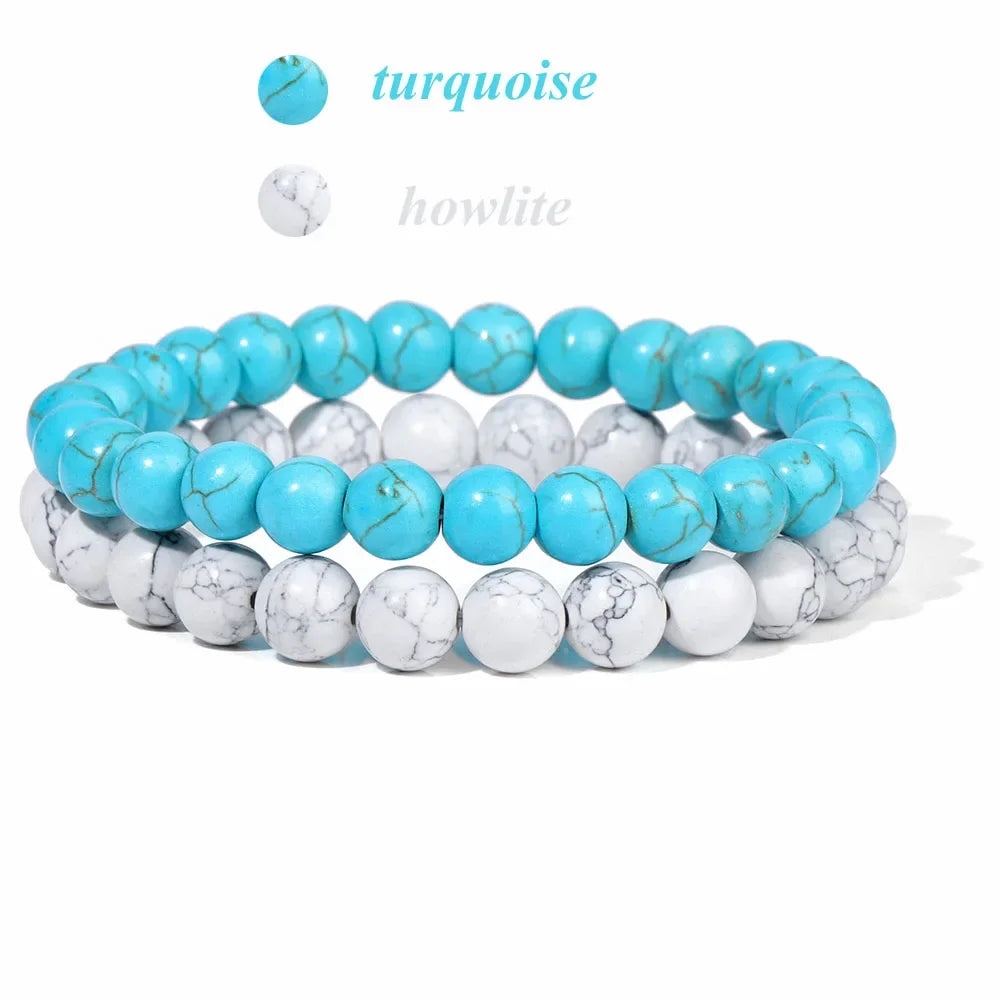GolbalJew 2-Piece Natural Stone Bead Bracelet Set Unisex Fashion Gift