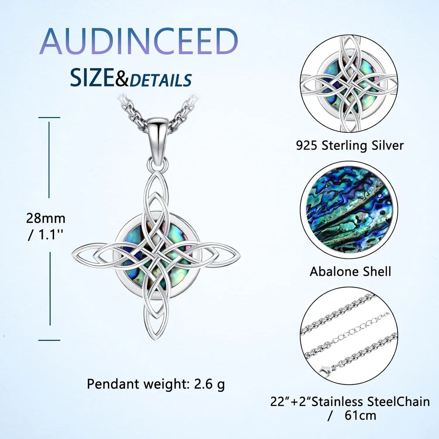 DRINSPER Celtic Knot Cross Necklace 925 Sterling Silver Pendant