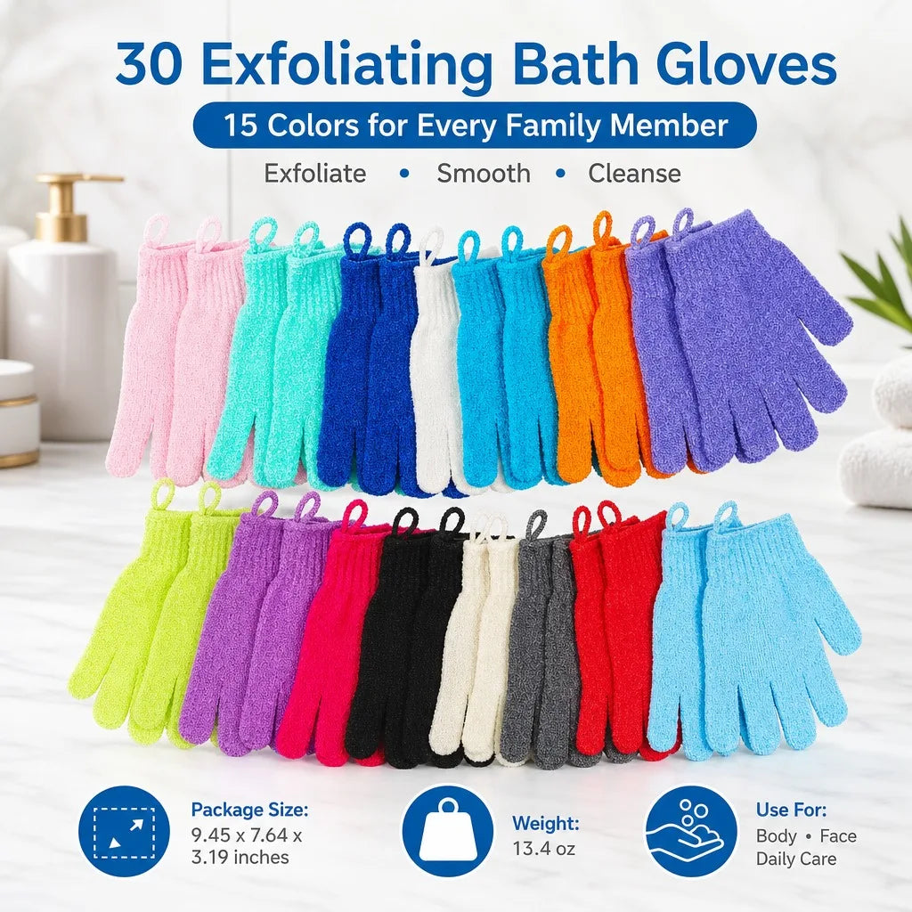 Exfoliating Gloves Set for Shower Body Scrub Reusable Mitts