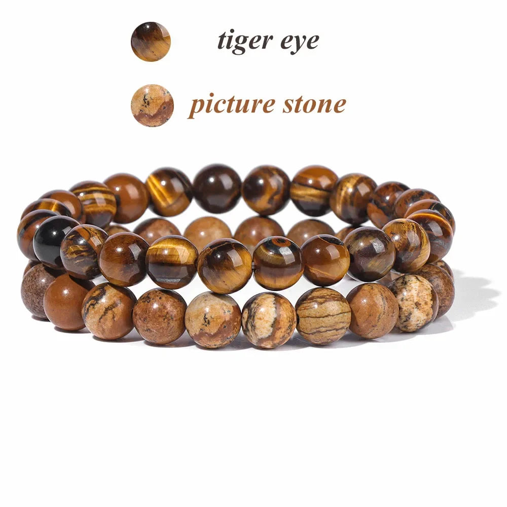 GolbalJew 2-Piece Natural Stone Bead Bracelet Set Unisex Fashion Gift