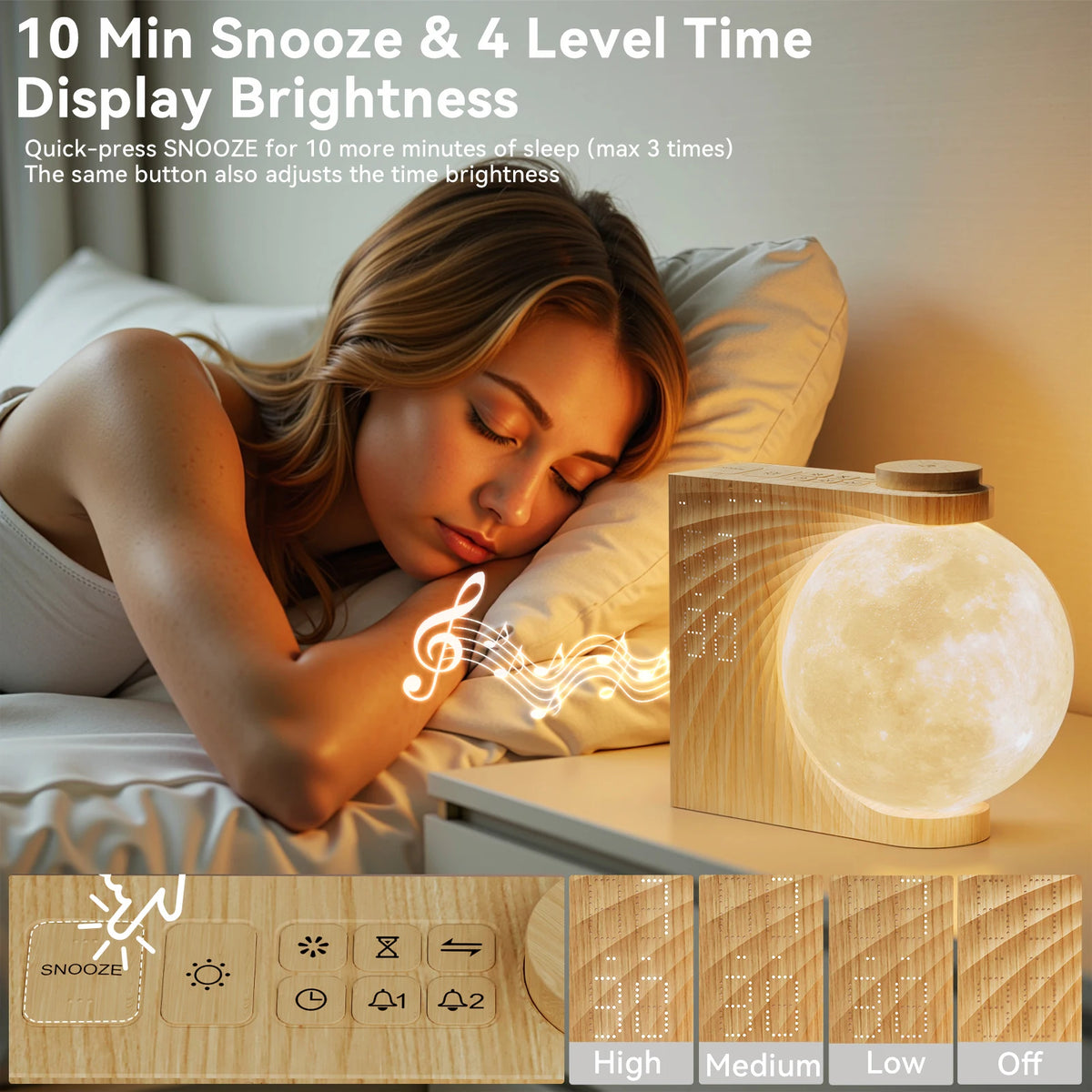 RETEYUNG Moon Lamp Sunrise Alarm Clock With White Noise Sound Machine