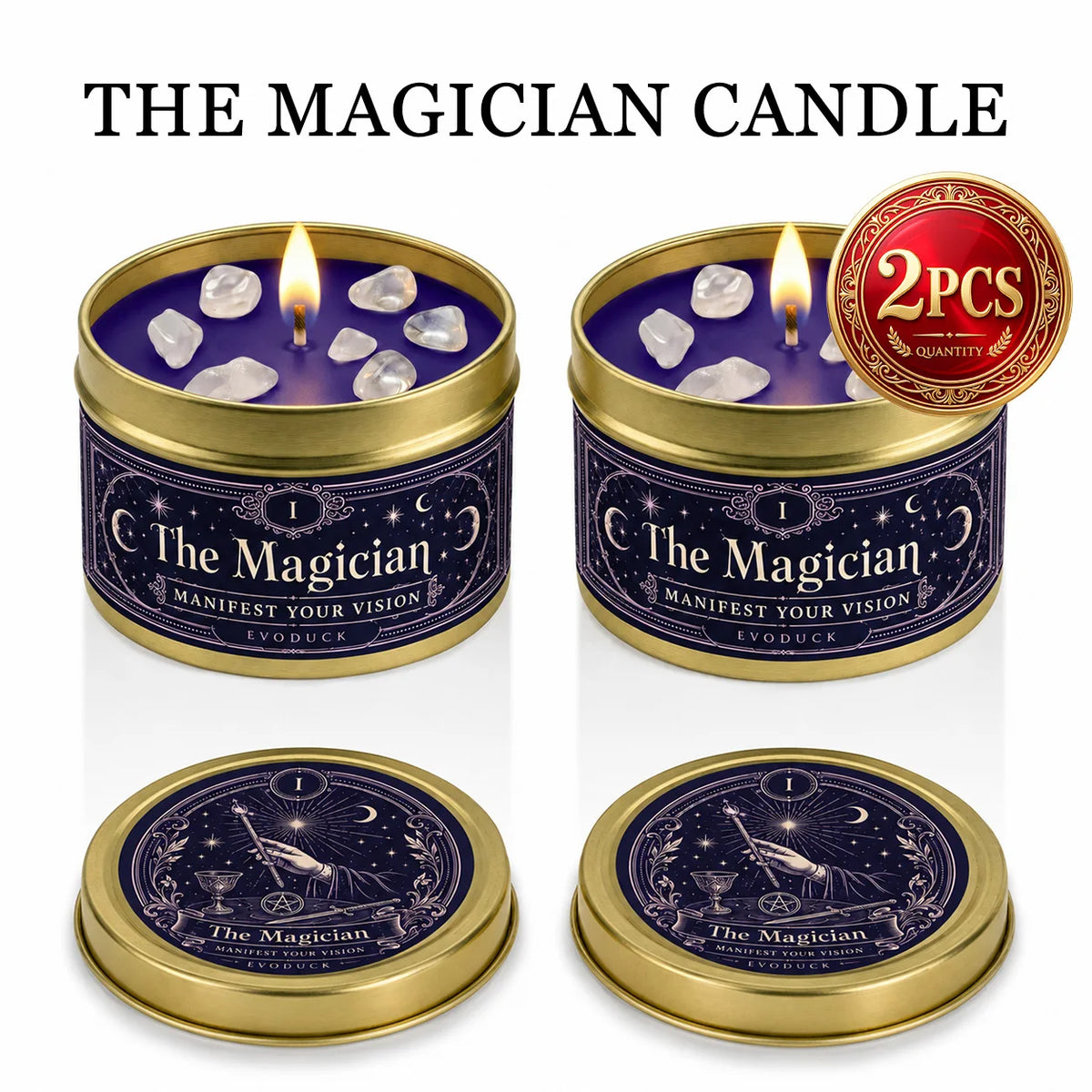 Evoduck Tarot Meditation Candle With Cardamom Sage And Clear Crystals