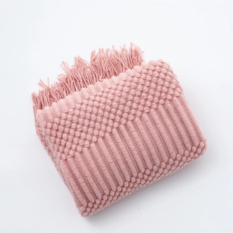 Knit Throw Blanket With Tassels All Acrylic Vintage Farmhouse