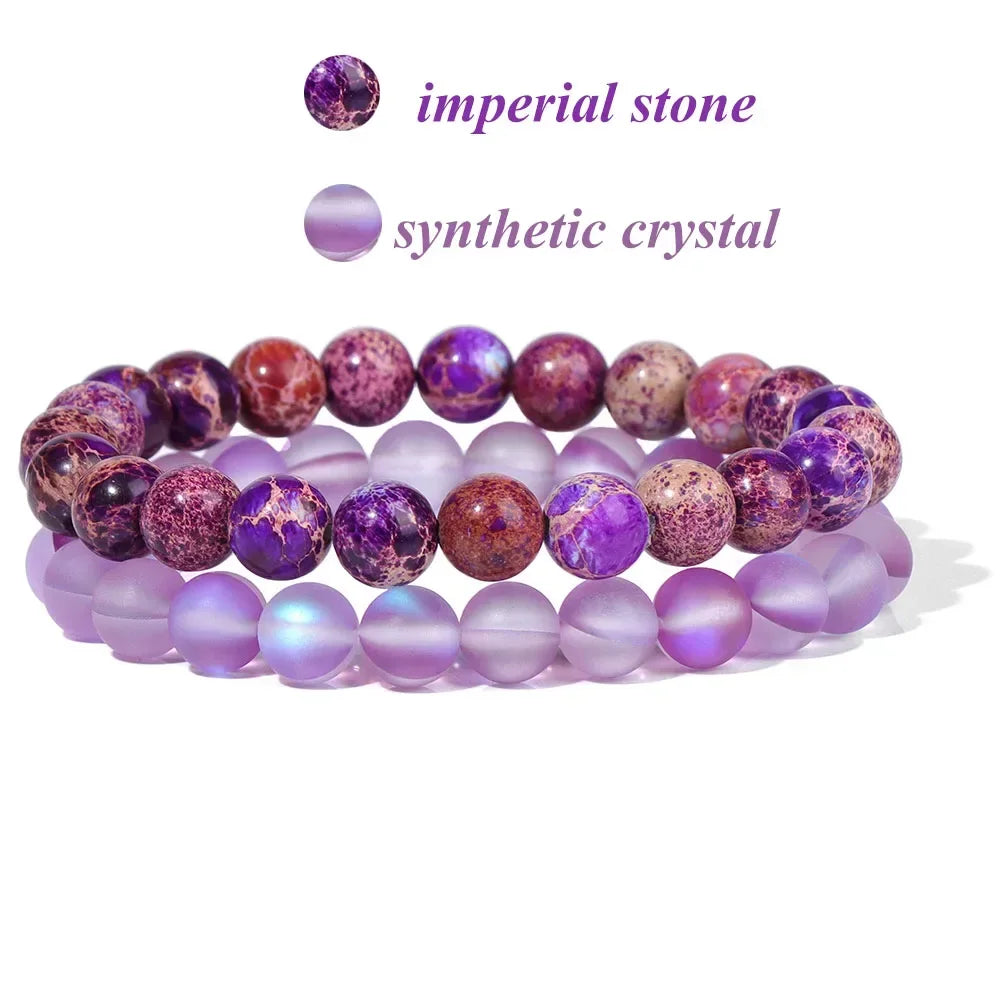 GolbalJew 2-Piece Natural Stone Bead Bracelet Set Unisex Fashion Gift