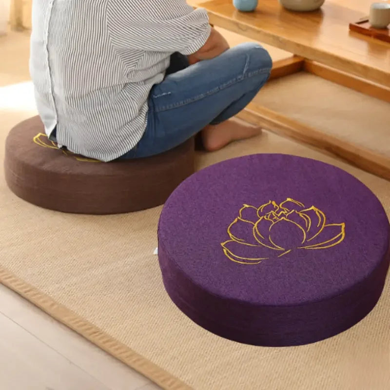 Meditation Linen Cushion Lotus Texture Backrest Pillow
