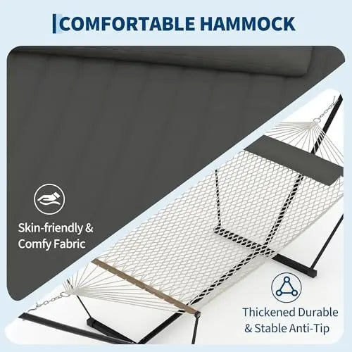 Double Outdoor Hammock For Two With Cushion And Foldable Steel Stand – Portable Heavy Duty