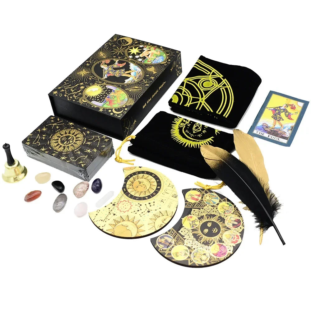 Gold Foil Tarot Card Deck Gift Box Sun Feather Design