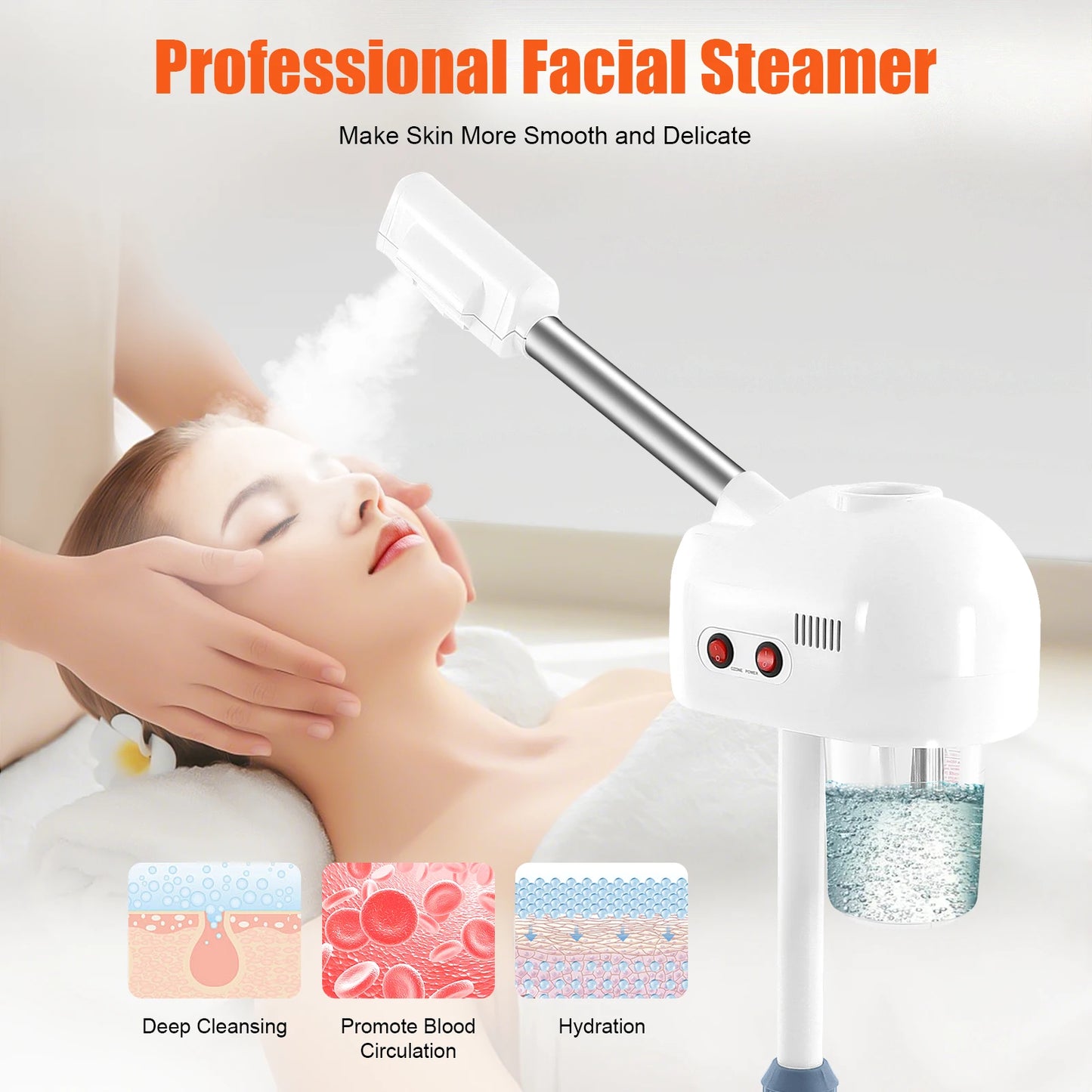 Bymaocar 750ml Ozone Facial Steamer With Adjustable Height Rotatable