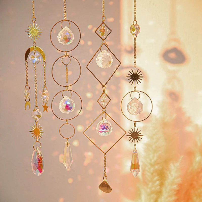 Crystal Moon Star Suncatcher Wind Chime Pendant For Outdoor Garden