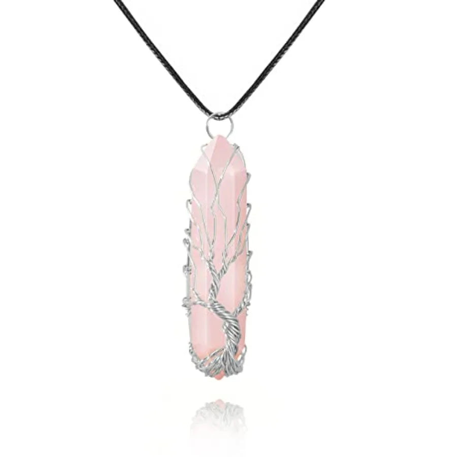 Tree Of Life Healing Crystal Necklace Wire Wrapped Quartz Pendant