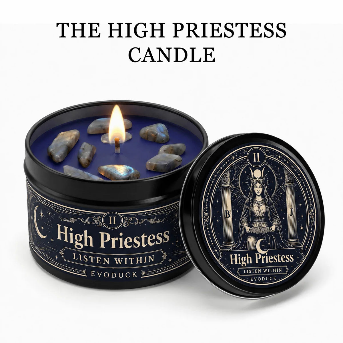 Evoduck High Priestess Tarot Scented Ritual Candle With Crystal Stones