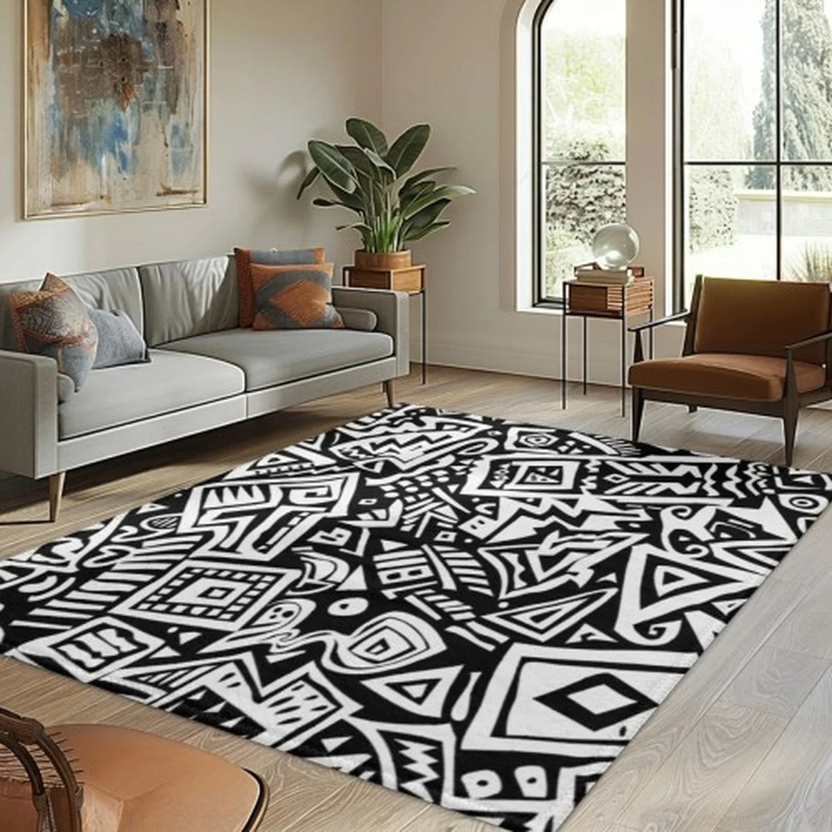 Boho Non-Woven Polyester Area Rug with Dark Gothic Floral Design