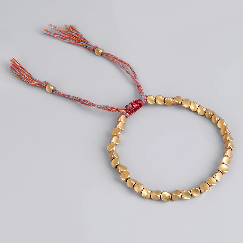 Handmade Tibetan Buddhist Rope Bracelet With Copper Beads Unisex