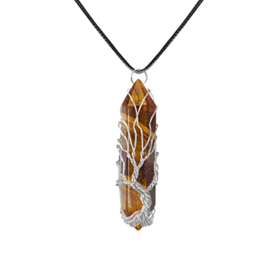Tree Of Life Healing Crystal Necklace Wire Wrapped Quartz Pendant