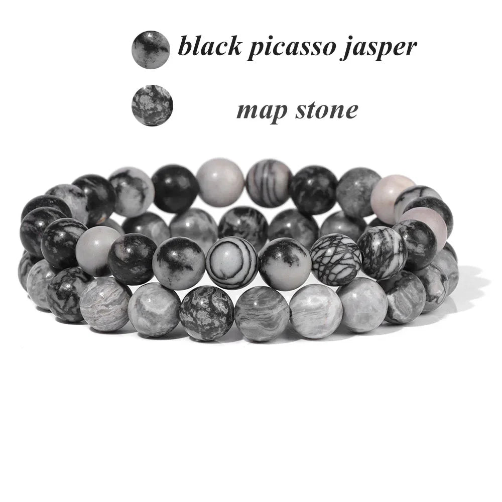 GolbalJew 2-Piece Natural Stone Bead Bracelet Set Unisex Fashion Gift