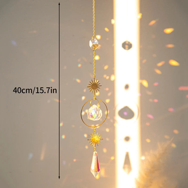 Crystal Moon Star Suncatcher Wind Chime Pendant For Outdoor Garden
