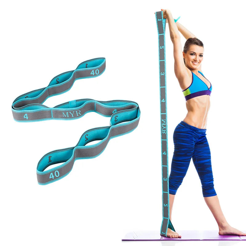 Elastic Yoga Stretching Strap With Loops For Flexibility And Dance