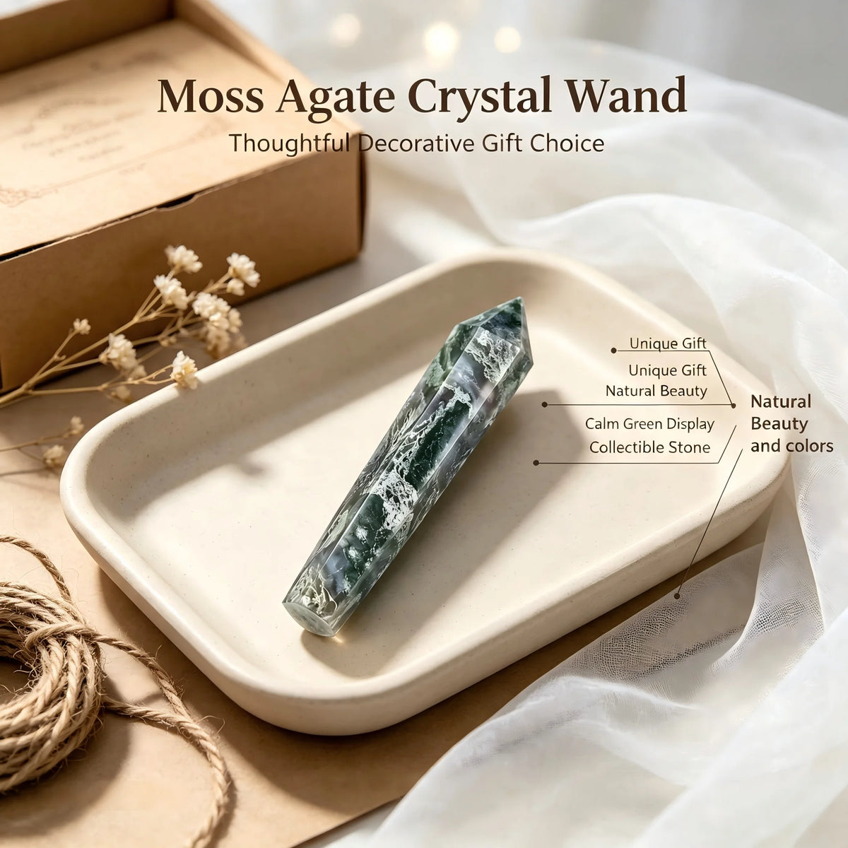 Natural Moss Agate Crystal Scepter Mineral Specimen