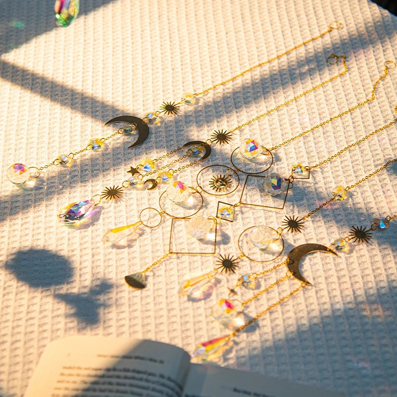 Crystal Moon Star Suncatcher Wind Chime Pendant For Outdoor Garden