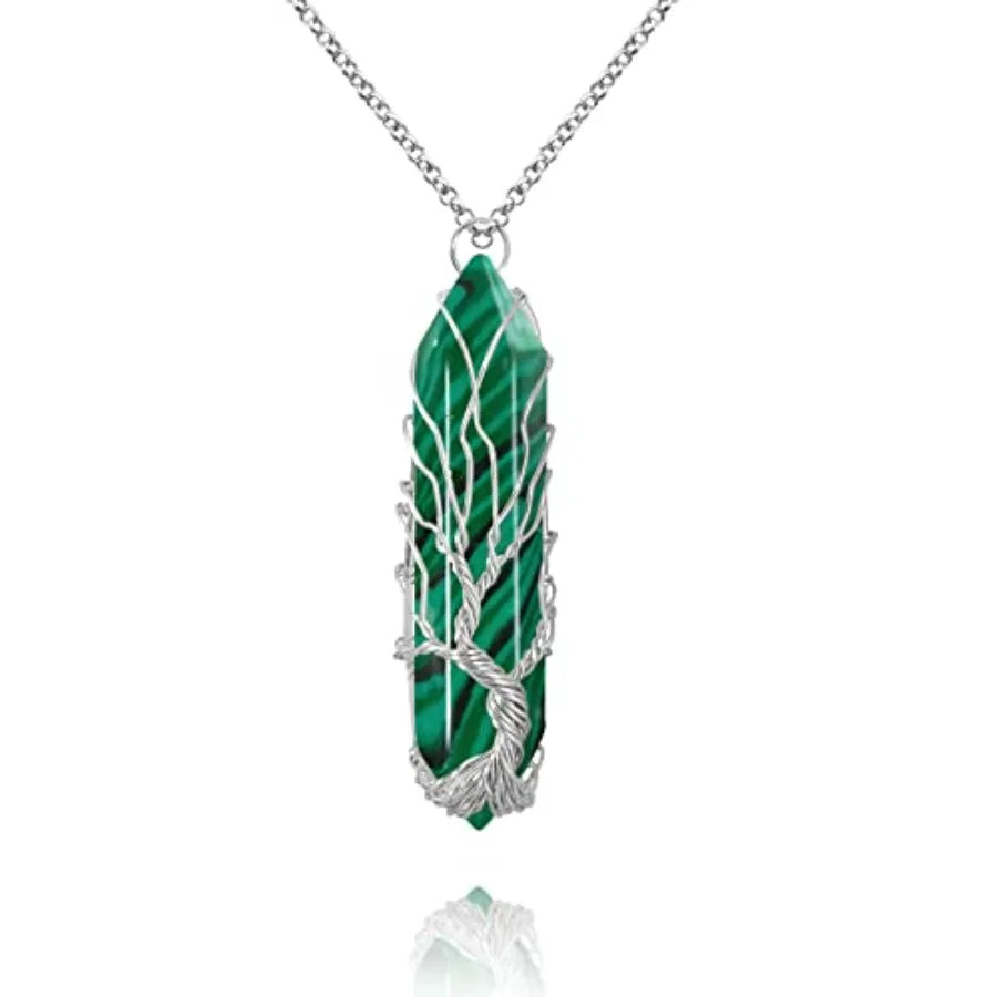 Tree Of Life Healing Crystal Necklace Wire Wrapped Quartz Pendant