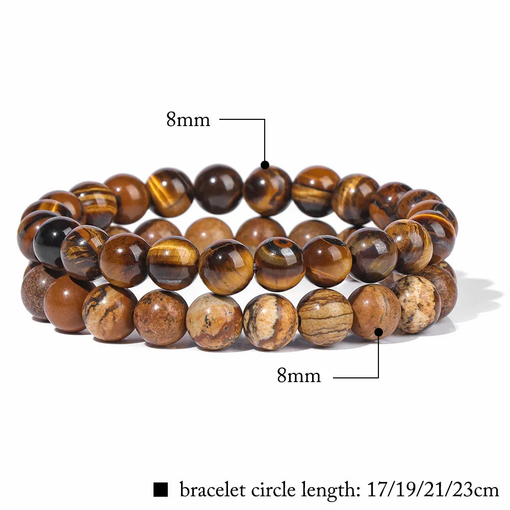 GolbalJew 2-Piece Natural Stone Bead Bracelet Set Unisex Fashion Gift