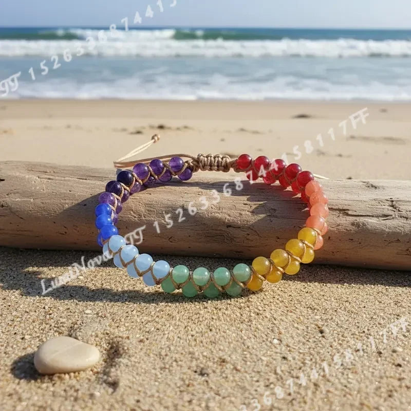 Handcrafted Seven Chakra Yoga Stone Ankle Bracelet Vintage Bohemian