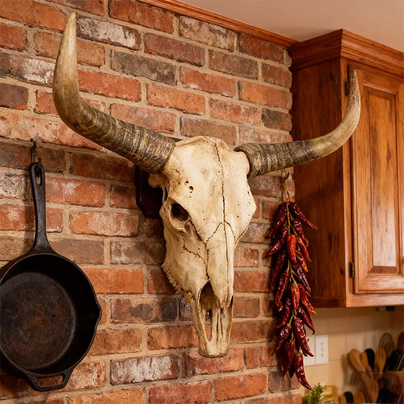 Long Horn Bull Skull Wall Decor Rustic Western Resin Art