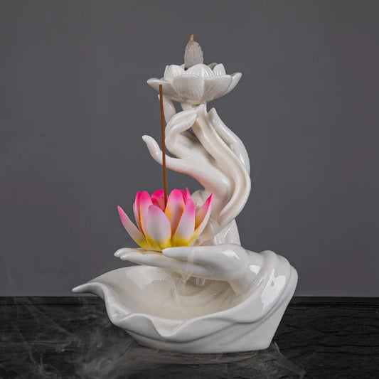 Buddha's Hand Lotus LED Reflux Incense Burner Stand USB