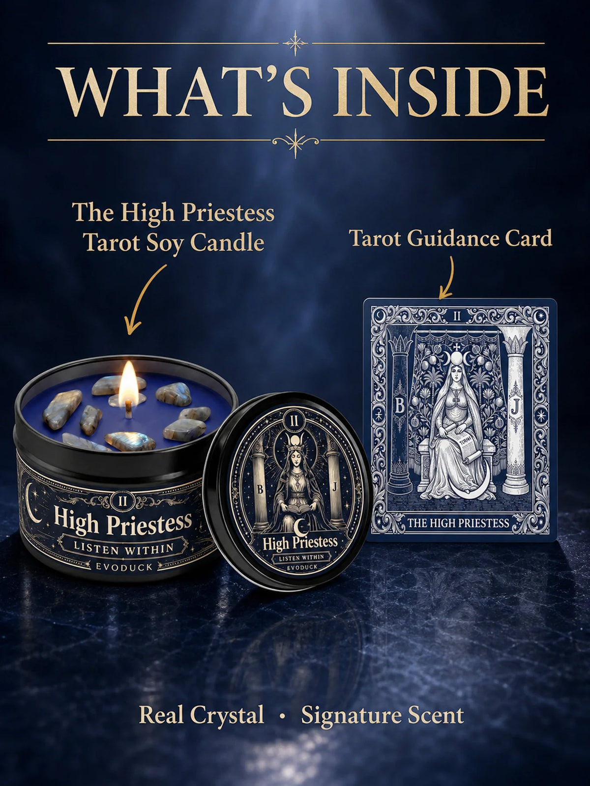 Evoduck High Priestess Tarot Scented Ritual Candle With Crystal Stones