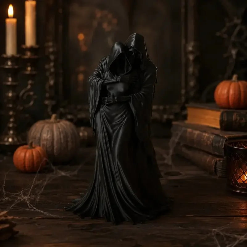 Gothic Reaper Couple Statue Hooded Embrace Figurine Romantic Home Decor
