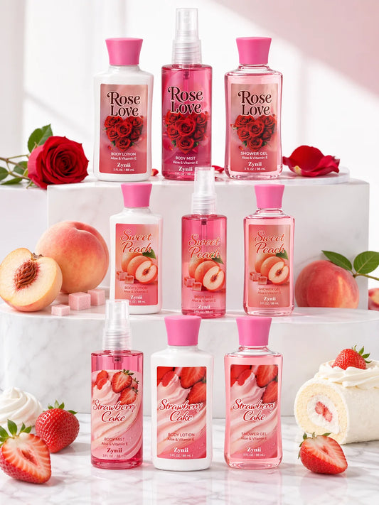 Strawberry Cake Peach Rose Bath Set With Shower Gel Lotion