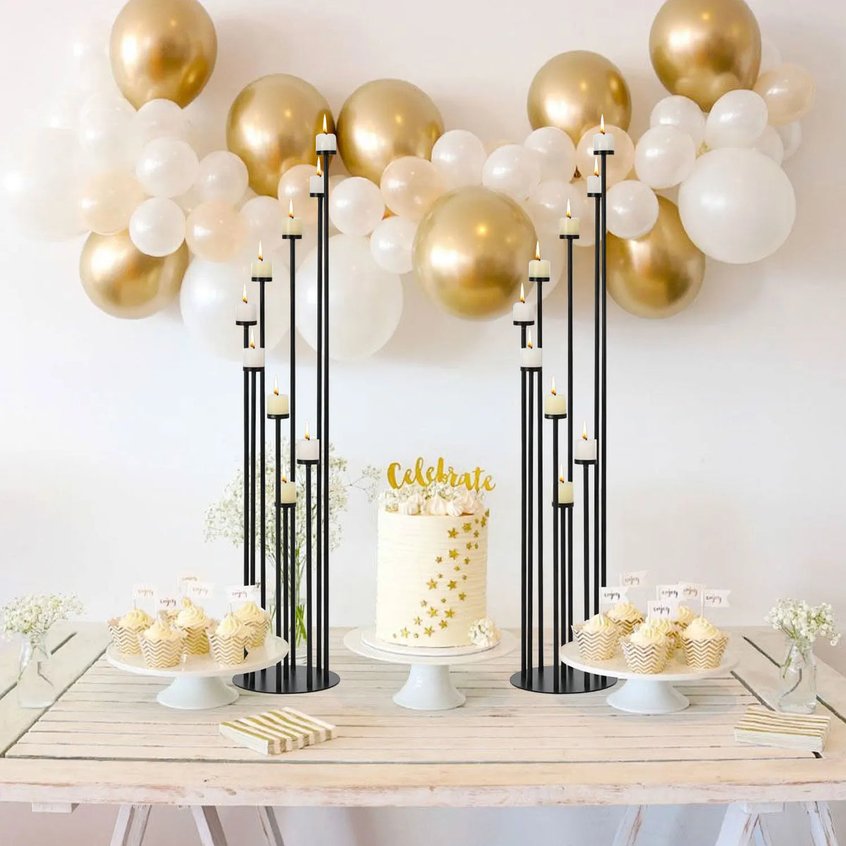Elegant Metal Floor Candle Holders Nine Arm Taper Centerpiece Stand