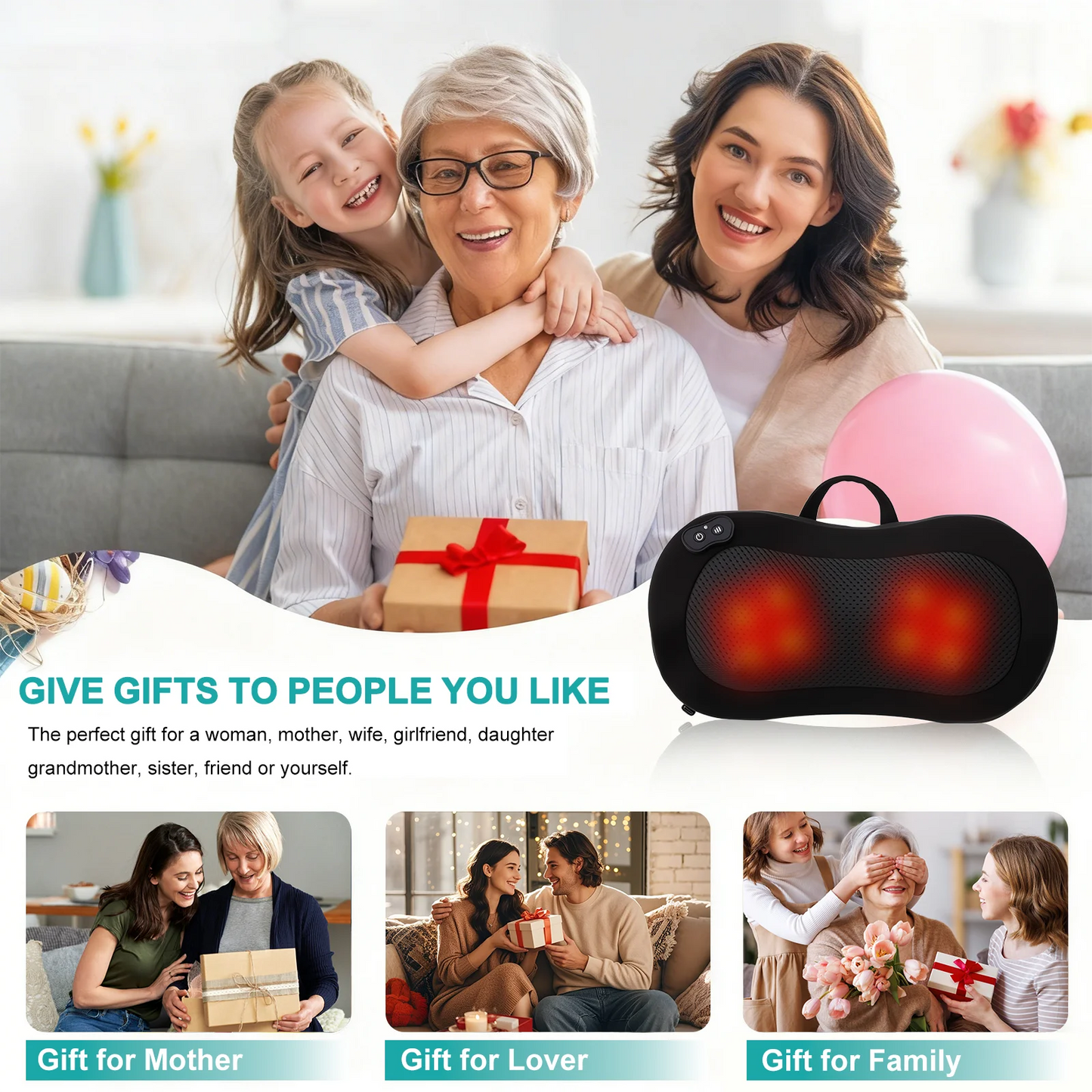 LEERCON 3D Shiatsu Neck and Back Massager Pillow With Heat