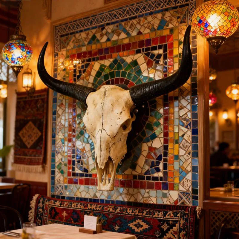 Long Horn Bull Skull Wall Decor Rustic Western Resin Art
