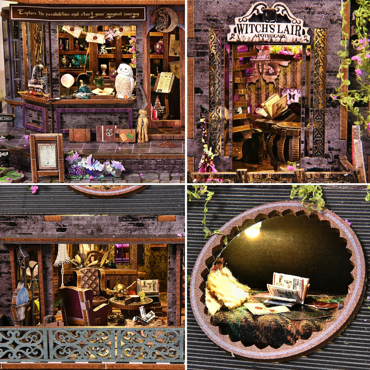 Aslowsnail 3D DIY Wooden Book Nook Kit Magical Dollhouse Model