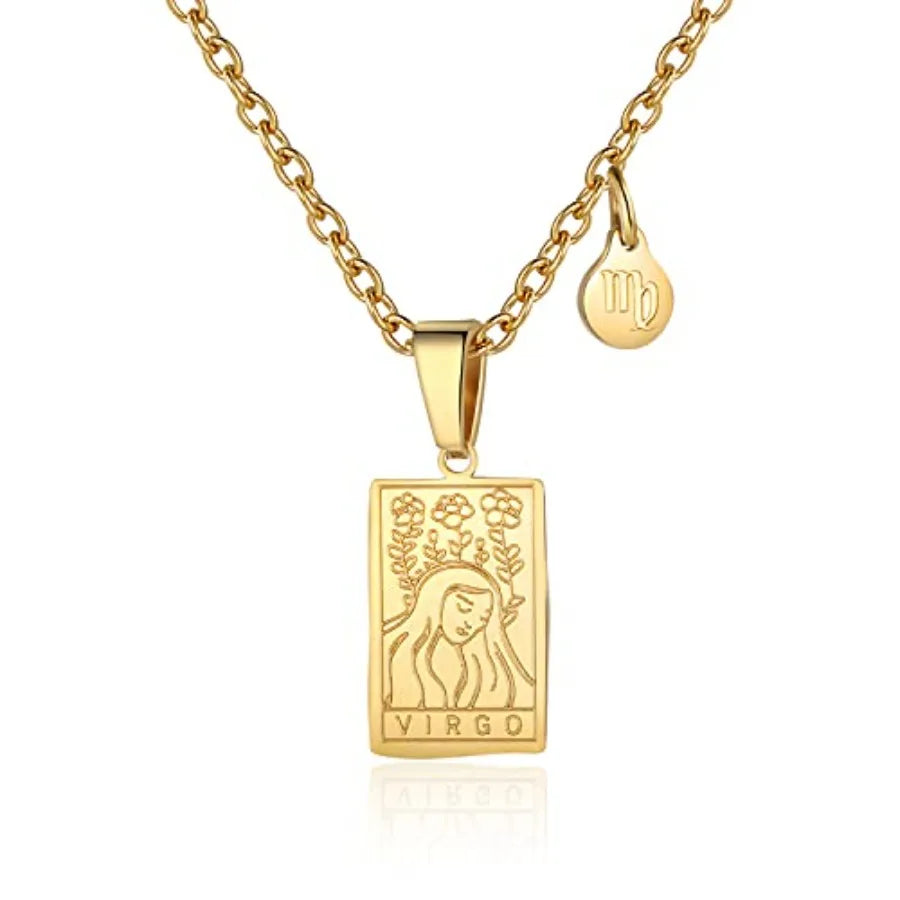 Zodiac Sign Necklace for Women Constellation Tarot Pendant Stainless Steel
