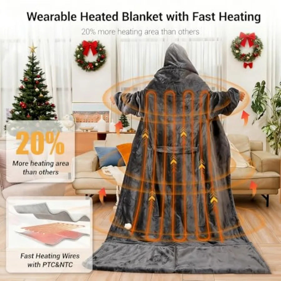 Wearable Heated Blanket For Women With Removable Foot Pocket