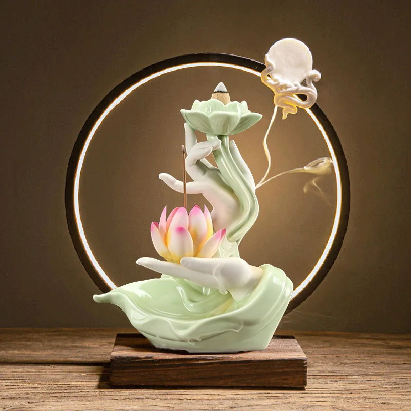 Buddha's Hand Lotus LED Reflux Incense Burner Stand USB