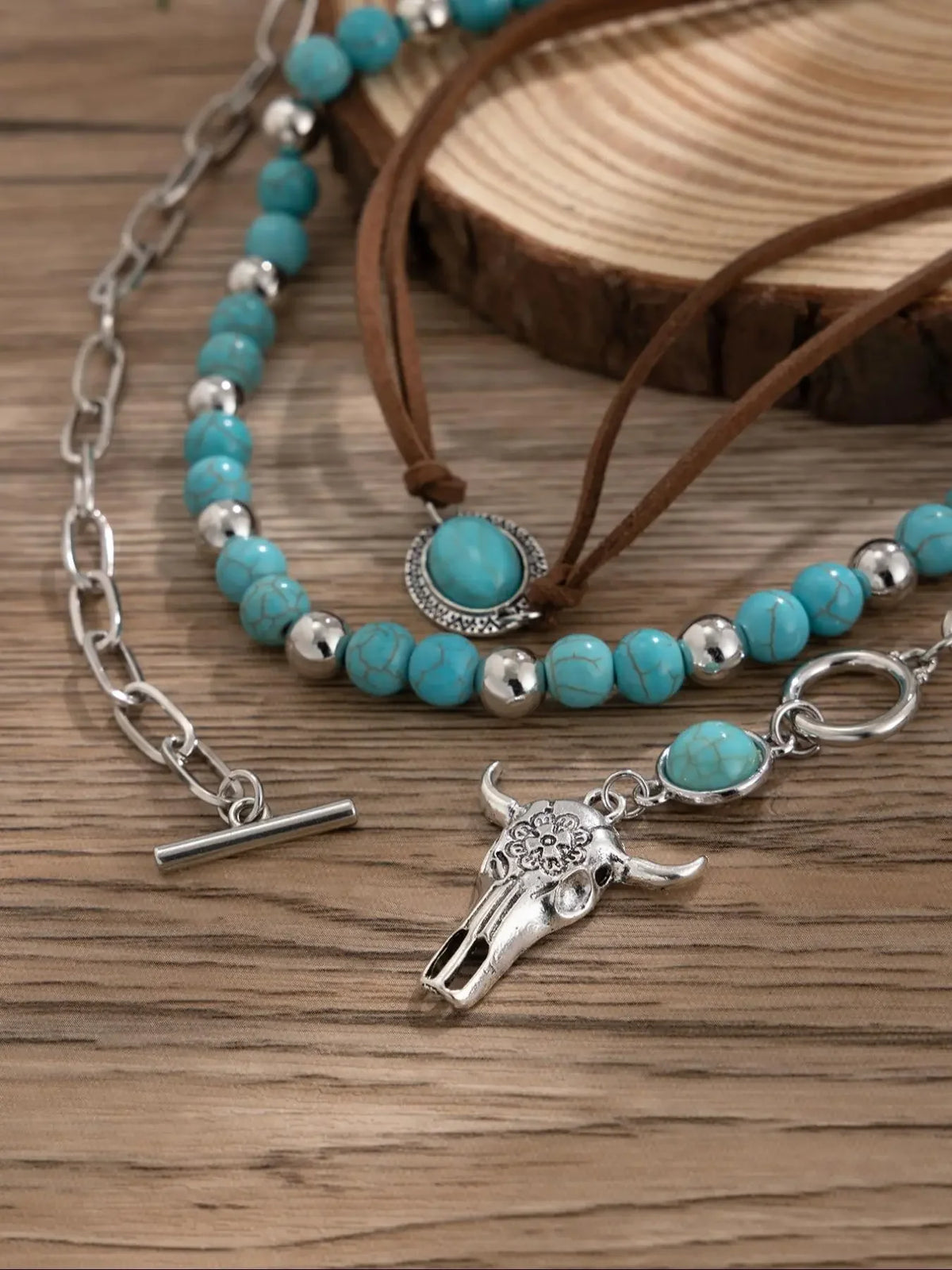 Three Piece Bohemian Layered Necklace Set Western Beaded Chain
