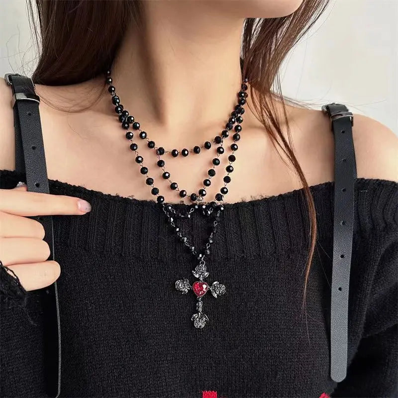 Retro Double Layer Chain Necklace Women's Bohemian Spicy Girl Vintage Long Ethnic Style Colorful Flower Beaded Sweater Chain