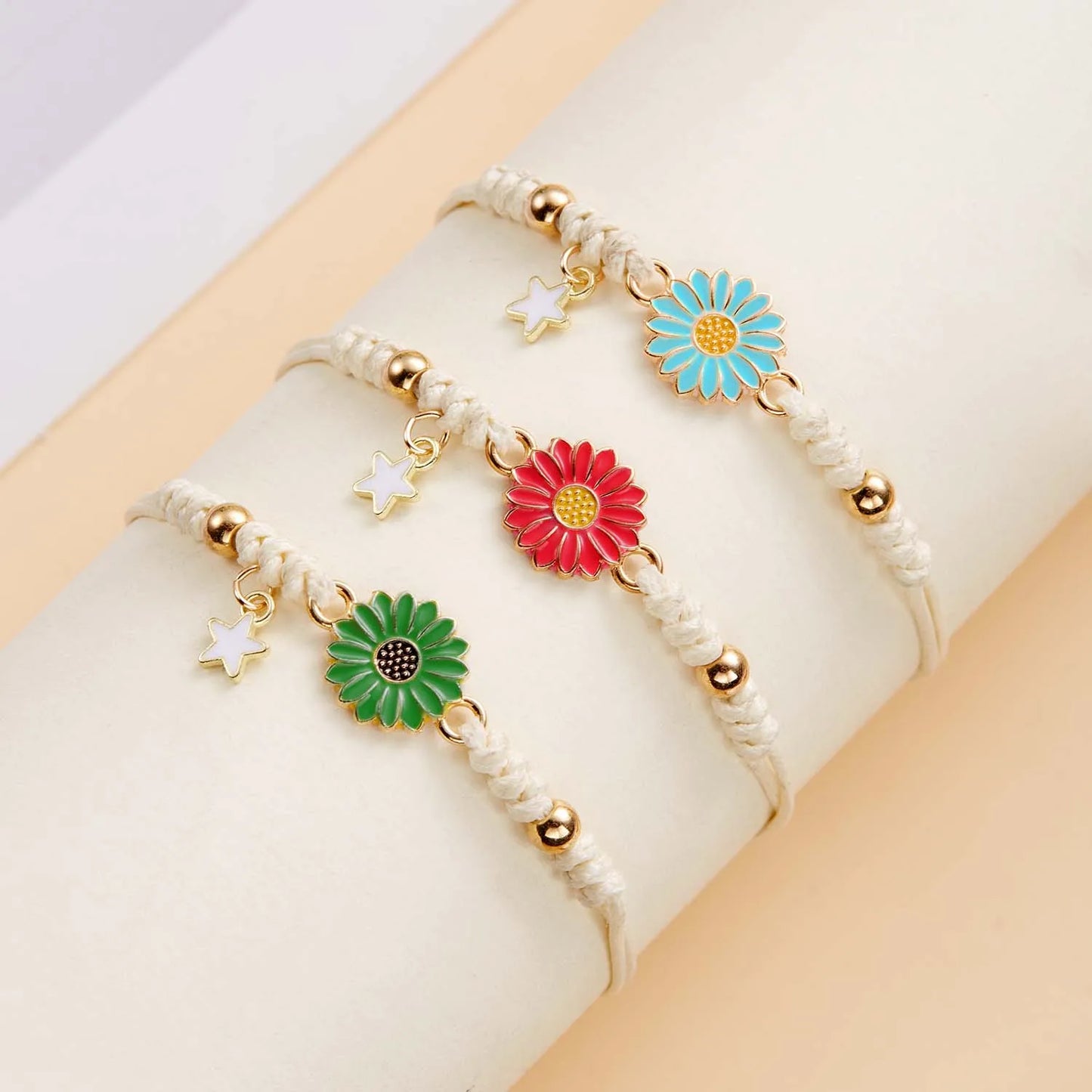 Handmade Braided Sunflower Charm Rope Bracelet Women Adjustable Daisy Gift