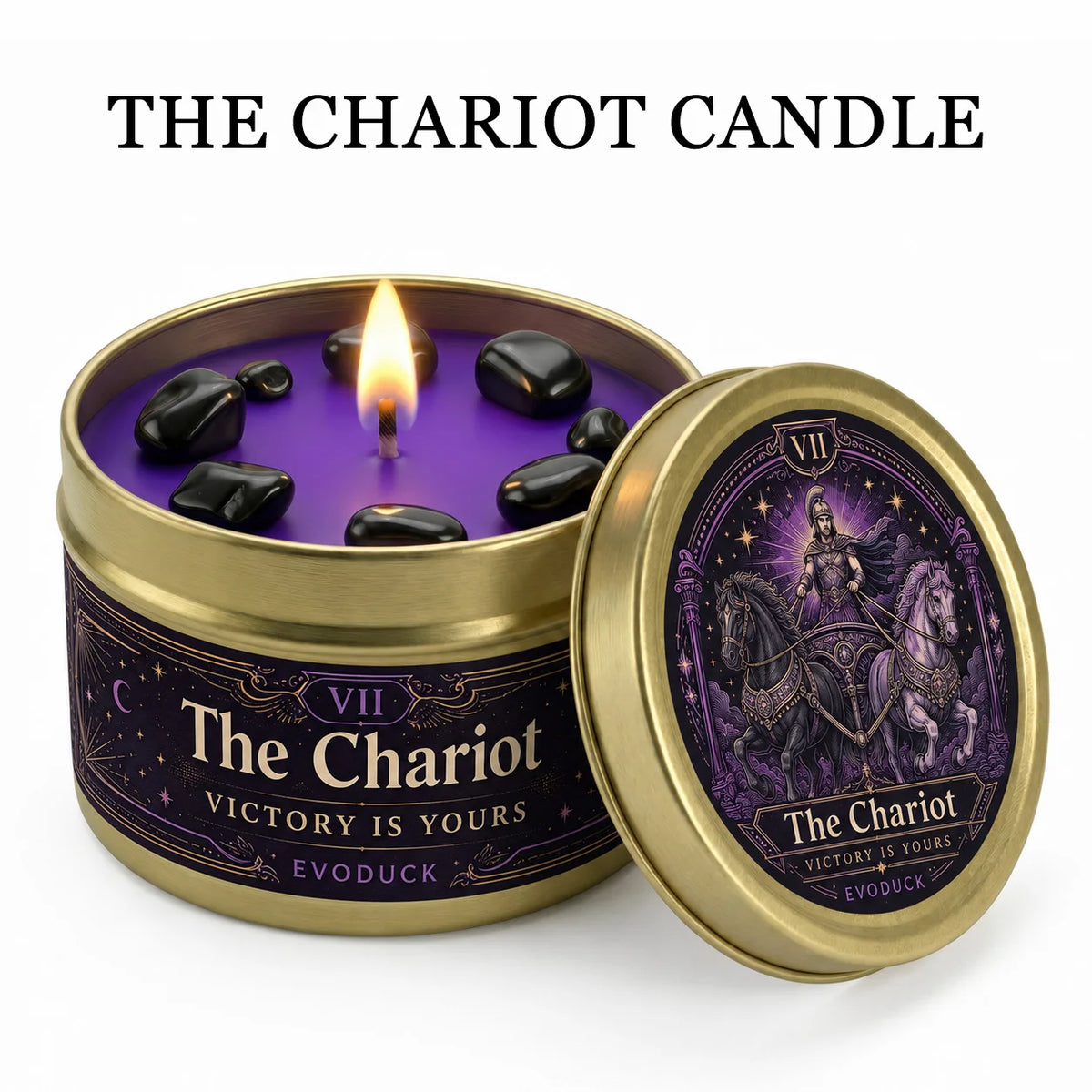 Evoduck Chariot Tarot Scented Candle With Natural Crystal Stones
